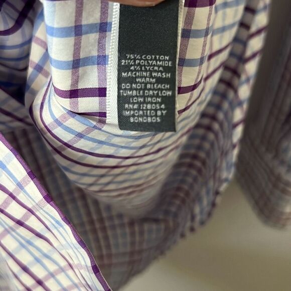 BONOBOS Men’s Slim Fit Professional Dress Shirt 16 | 35 Plaid Purple Blue White - Picture 4 of 7